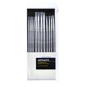 Artsmith 12pc Brush Set White Taklon Brushes Round Watercolor Acrylic & Tempera